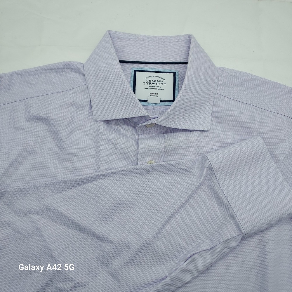 Charles Tyrwhitt Slim Fit Non-Iron Dress Shirt 16.5 35 Light Purple Cotton